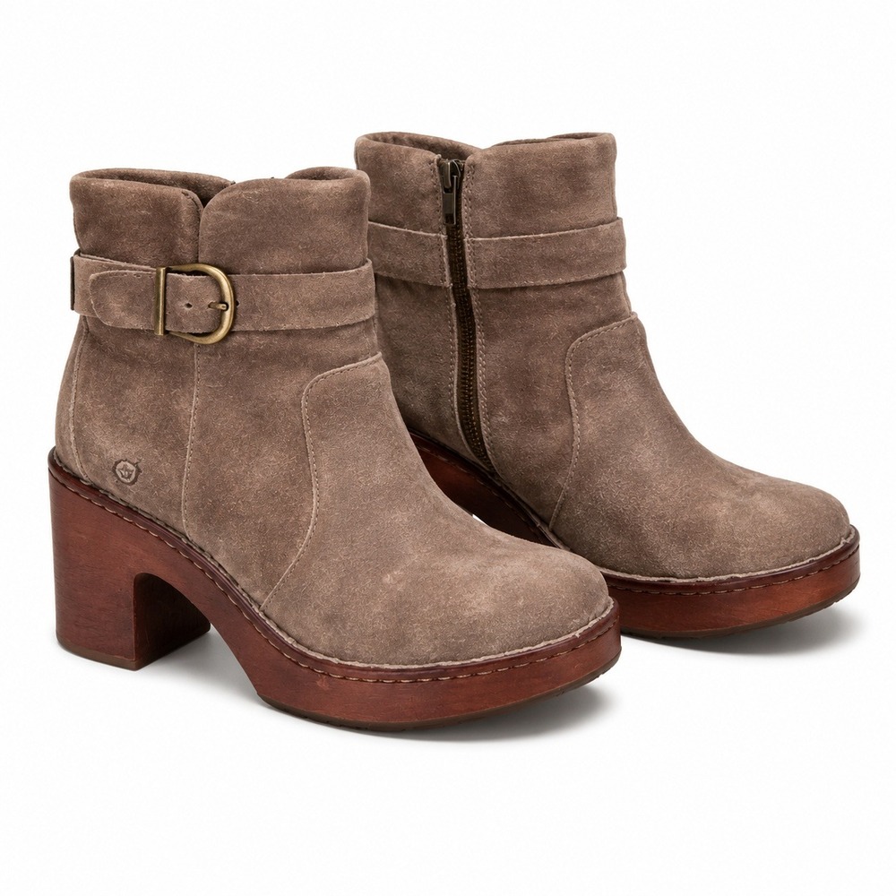 Born Hailey‎ Buckle Platform Leather Ankle Booties Womens 9M Taupe